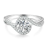 KRKC Moissanite Rings for Women, 0.5CT/1CT/1.5 CT/2CT Lab Created Diamond Engagement Rings, D Color VVS1 Clarity Brilliant Round Cut, White Gold Plated S925 Sterling Silver Ring for Wedding, Promise, Anniversary and Bridal Gift