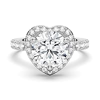 ANGEL SALES 2.20 Ctw Round Cut White Diamond Heart Shape Engagement Ring For Women's & Girl's 14K White Gold Finish 925 Sterling Silver
