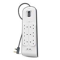 Belkin 6 Way Surge Protection Strip - 2m with 2 x 2.4amp USB Charging