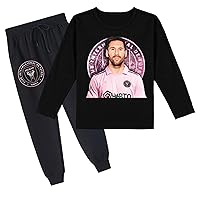 Kid Messi Long Sleeve Sweatshirt and Jogging Pants Miami FC Crewneck Pullover Tracksuit Outfit