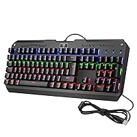 104-Key Cool Backlit Mechanical Gaming Keyboard with Blue Switches, All-Key Anti-Ghosting, 9 Lighting Patterns, Attached Key Cap Puller, Ideal for Gaming and Typing