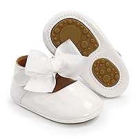 Babelvit Baby Girls Premium Bowknot Mary Jane Flats Wedding Princess Dress Baptism Shoes Rubber Sole PU Leather Infant Toddler First Walking Moccasins Crib Shoes