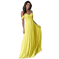 Women's Long Cold Shoulder Pleated Wedding Bridesmaid Dresses Off Shoulder Chiffon Prom Dress Yellow US12
