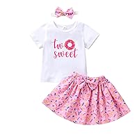 Newborn Baby Girls Birthday Outfit Outfits Half/One/Two Donut Bodysuit Shirt Short Headband Summer 2Pcs Clothes