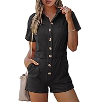 ANRABESS Women's Utility Short Jumpsuits Cotton Cargo Rompers Button Down Denim Overalls with Pockets