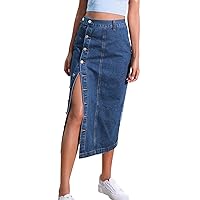 Jean Skirts for Women Denim Skirt Women's Clothing European and American Button Irregular Slit Denim High Waist