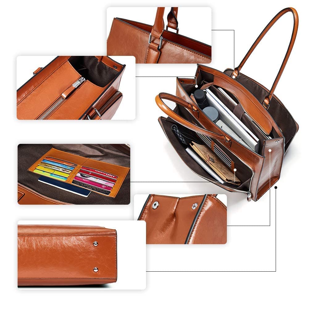 BOSTANTEN Leather Briefcase for Women bundle with BOSTANTEN Leather Wallets for Women
