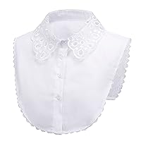 Women's Stylish Detachable Half Shirt Blouse False Collar Vintage Hollow Out Organza Floral Shirt Collar Dickey Collar (White, Style 3)