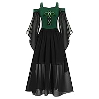 YiZYiF Halloween Costumes for Girls Retro Cold Shoulder Gothic Renaissance Medieval Princess Maxi Dress