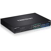 TRENDnet 12-Port Gigabit PoE+ Smart Surveillance Switch, TPE-3012LS, 8 x Gigabit PoE+ Ports, 2 x Gigabit Ports, 2 x SFP Slots, 110W PoE Budget, Managed Switch, Long Range PoE+ up to 200m (656 ft)