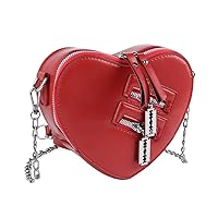 Women Red Heart Purse Cute Love Heart Shape Shoulder Handbag Girls Evening Clutch Bag Chain Purse