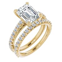 Petite Accented Vine Moissanite Diamond Ring Set, 1 CT Emerald Moissanite Engagement Ring Set, Wedding Ring Set, Bridal Ring, Promise/Anniversary Rings for Wife, Best Rings