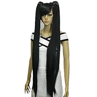 Long Black Vocaloid Miku 2 Clip On Ponytails Straight Cosplay Wig Lace