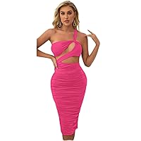 Easter Dress for Women One Shoulder Cutout Detail Bodycon Dress (Color : White, Size : XS)