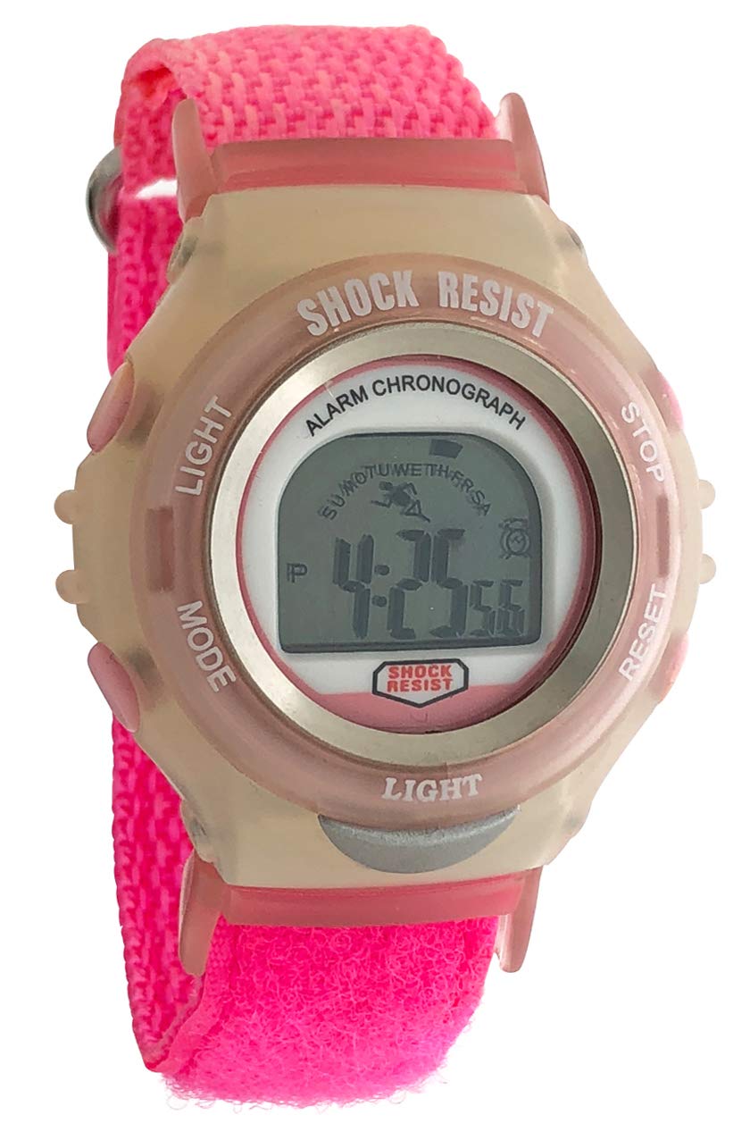 Girl's Shock Resistant Digital Watch - Back Light, Alarm & Chronograph Features with Adjustable Nylon Wrist Strap