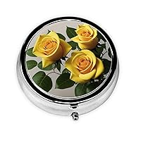 Yellow Flower Pill Box, Mini 3-Cell Pill Box, Round Pill Box with Button, Easy to Carry, Used for Pockets, Wallets, Portable Vitamin Tablet Holders, Travel Gifts