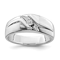 925 Sterling Silver Polished Closed back Rhodium Plated Diamond Mens Ring Jewelry for Men - Ring Size Options: 10 11 9