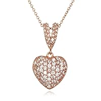 Sterling Silver Rose Gold Plate White CZ Heart Pendant in 18