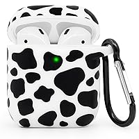 Cute Airpods Case, Cow Print Airpods 2 Case, Cow Pattern Funny Cartoon Animals Soft Silicone Shockproof Charging Case Cover with Carabiner for Airpods 1st Generation, Airpods 2nd Generation