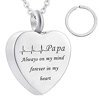 dad and mom Cremation Jewelry Cardiogram urn Necklace Silver Always o'n My mind Memorial Necklace Ashes Keepsake Pendant (papa)
