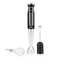 3-in-1 Hand Blender, 3-in-1, 8-Speed 500 Watts Stick Blender with Milk Frother, Egg Whisk for Smoothies, Coffee Milk Foam, Puree Baby Food, Sauces and Soups, BPA-Free, Black