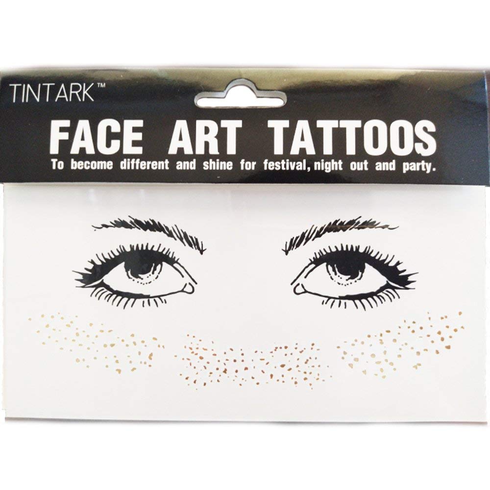 Face Tattoo Sticker Metallic Shiny Temporary Water Transfer Tattoo for Professional Make Up Dancer Costume Parties, Shows Gold Glitter