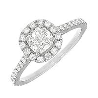 1.74ct Certified Cushion & Round Cut Diamond Halo Engagement Ring in Platinum
