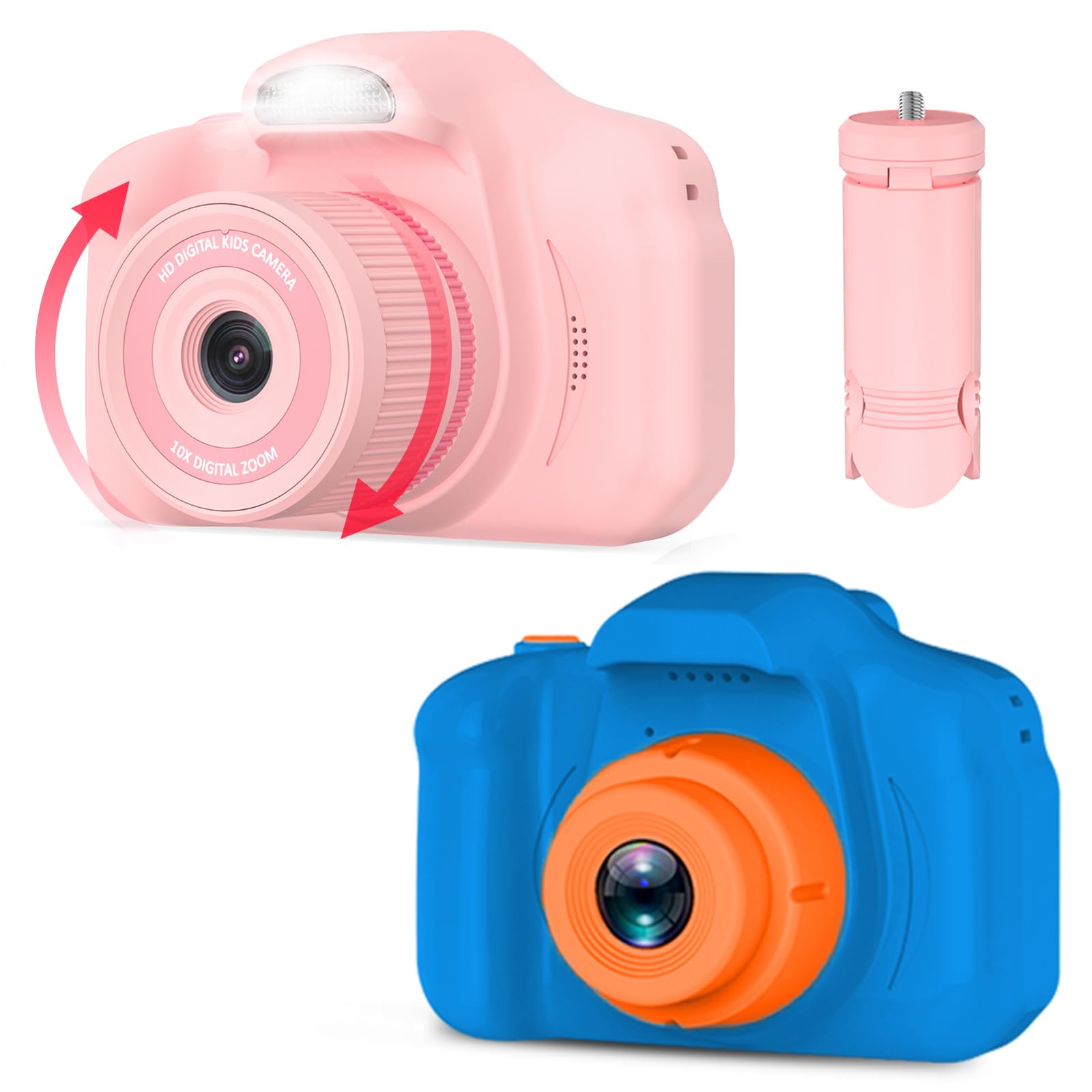 Seckton Kids Selfie Camera for Boys Age 3-9 Navy Blue & Digital Video Cameras with Flash for Kids 3-12, Portable Camera Toy 5 6 7 8 9 10 11 12 Year Old Boys Girls Pink