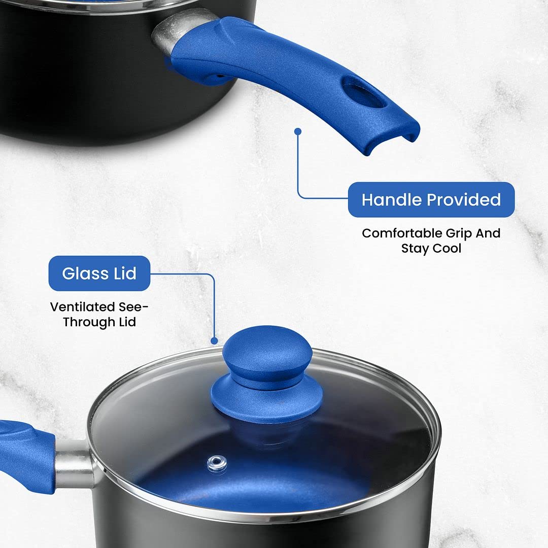 Chef's Star Pots And Pans Set Kitchen Cookware Sets Nonstick Aluminum Cooking Essentials 11 Pieces Blue