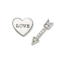 Solid 14K Gold Mis-match LOVE Heart and Arrow Cubic Zirconia Stud Post Screw-back Earrings (Yellow or white)(6mm x 8mm)