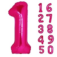40 Inch Giant Hot Pink Number 1 Balloon, Helium Mylar Foil Number Balloons for Birthday Party, 1st Birthday Decorations for Kids, Anniversary Party Decorations Supplies (Hot Pink Number 1)