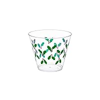 Party Essentials Hollly Disposable 9 oz. Hard Plastic Printed Christmas Party Cups/Tumblers, 20 Count, Holly Berry (N92006)