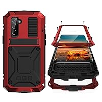 Samsung S22 Metal Bumper Silicone Case with Stand Hybrid Military Shockproof Heavy Duty Rugged case Built-in Screen Protector Cover for Samsung S22 (S22, Red)