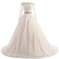 Off Shoulder Lace Wedding Dresses Bridal Reception Ball Gown with Long Sleeves