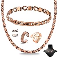Copper Necklace for Men Women & Copper Bracelets for Women Magnetic Necklace Headaches Migraine Shoulders and Back Arthritis Pain Relief Strength Therapy Magnets Adjustable Size with Gifts Box