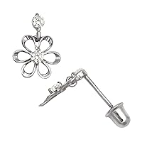 Jewelry Web Solid 14k Cubic Zirconia CZ Flower Shaped with Mid and on Top Stone Screw-back Stud Earrings (Yellow or White)