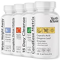 Youth & Tonic Complete Body Detox for Cleanse, Normal Acidity Gut Level and Water Detoxing – 150 Pills