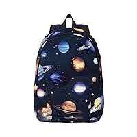 Planets Stars And Milky Way Galaxy Print Canvas Laptop Backpack Outdoor Casual Travel Bag Daypack Book Bag For Men Women