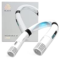 BLAUX Portable Neck Fan Rechargeable - Wearable Air Conditioner with Ionizer | 3 Cooling Speeds, Flexible, Hands Free Bladeless Fans (White)