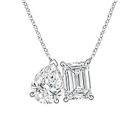 Dazzlingrock Collection IGI Certified 2.16-3.75 cttw Emerald & Pear Lab Grown White Diamond Two Stone Pendant Necklace for Women in 10K Solid Gold