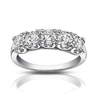 1.25 ct Five Stone Round Cut Diamond Wedding Band Ring in 18 kt White Gold