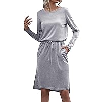 Trending Dresses for Women 2024,Womens Hide Belly Work Casual Midi Dresses with Pockets Large Oatmeal