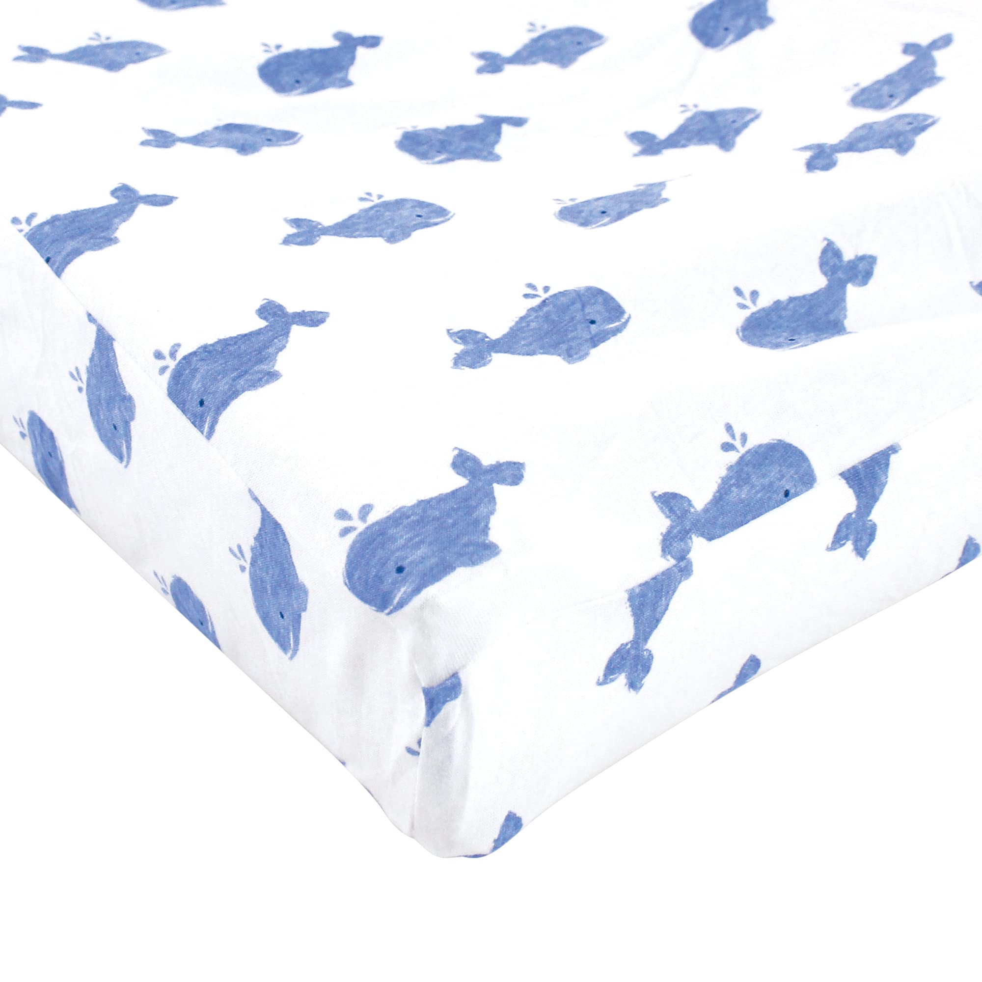 Hudson Baby Unisex Baby Cotton Changing Pad Cover, Blue Whale, One Size