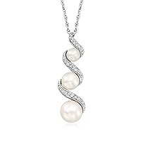 Ross-Simons 3.5-6.5mm Cultured Pearl and .10 ct. t.w. Diamond Spiral Pendant Necklace in Sterling Silver. 18 inches