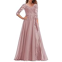 Long Chiffon Mother of The Bride Dresses with Sleeves Sequined Lace Appliques Wedding Guest Dresses for Women
