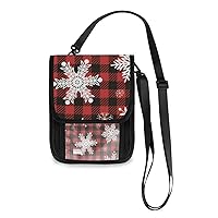 ALAZA Snowflakes Red Black Buffalo Plaid Check Small Crossbody Wallet Purse Cell Phone Bag Rfid Passport Holder with Credit Card Slots