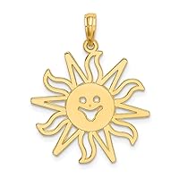22mm 14k Gold Smiling Sun Cut out and High Polish Charm Pendant Necklace Jewelry for Women