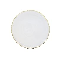 ChargeIt by Jay Charger Large 13” Decorative Glass Service Plate for Home & Professional Fine Dining-for Upscale Catering Events, Dinner Parties, & Weddings, Round, White