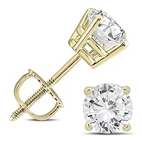 1/2 CTW - 1 1/2 CTW Certified Round Diamond Solitaire Stud Earrings Available in 14K White and Yellow Gold