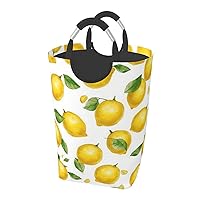 Laundry Basket Freestanding Laundry Hamper Yellow lemon Collapsible Clothes Baskets Waterproof Tall Dirty Clothes Hamper for Dorm Bathroom Laundry Room Storage Washing Bin